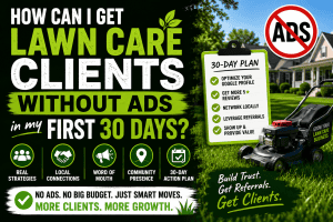 How can I get lawn care clients without ads in my first 30 days?